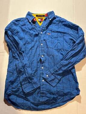 Vintage Tommy Hilfiger Men's Blue Plaid Button Down Shirt Size L